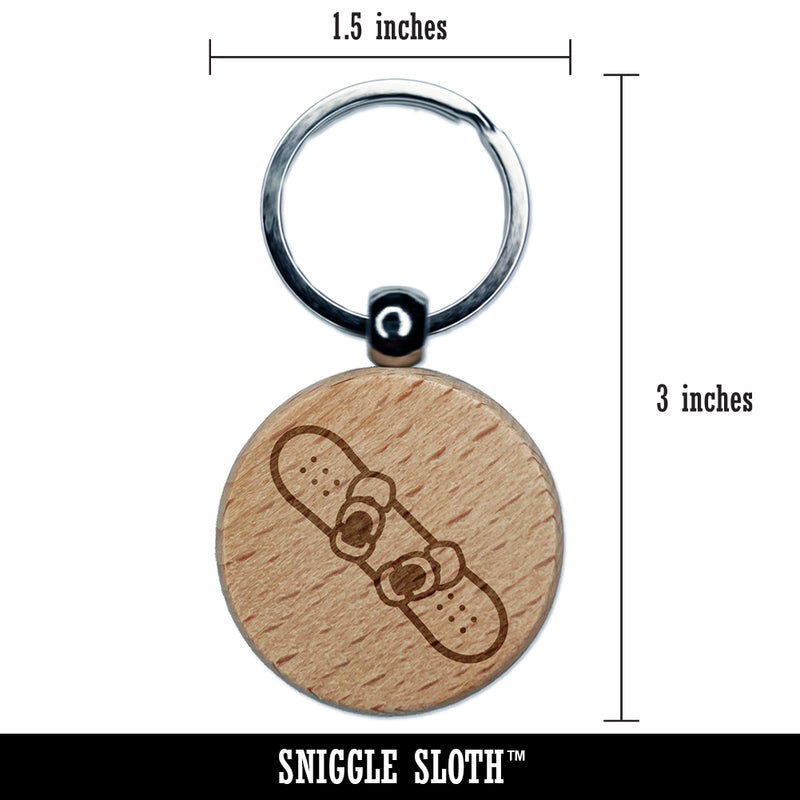 Snowboard with Boot Bindings Extreme Winter Sports Engraved Wood Round Keychain Tag Charm