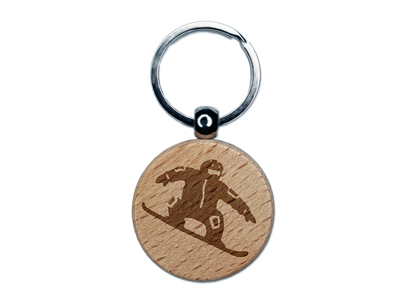 Snowboarder Jumping Extreme Winter Sports Engraved Wood Round Keychain Tag Charm