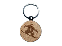 Snowboarder Jumping Extreme Winter Sports Engraved Wood Round Keychain Tag Charm