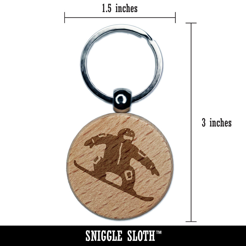 Snowboarder Jumping Extreme Winter Sports Engraved Wood Round Keychain Tag Charm