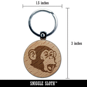 Surprised Chimpanzee Ape Head Monkey Engraved Wood Round Keychain Tag Charm