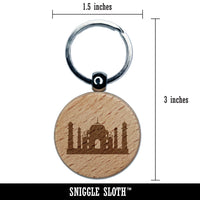 Taj Mahal Agra India Landmark Silhouette Engraved Wood Round Keychain Tag Charm