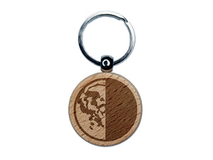 Third Last Quarter Moon Phase Engraved Wood Round Keychain Tag Charm