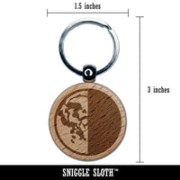 Third Last Quarter Moon Phase Engraved Wood Round Keychain Tag Charm