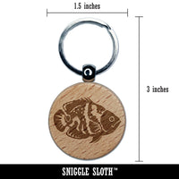 Tiger Oscar Cichlid Fish Engraved Wood Round Keychain Tag Charm