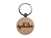 Two Person Canoe Team Water Boat with Paddle Engraved Wood Round Keychain Tag Charm