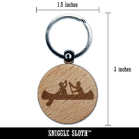 Two Person Canoe Team Water Boat with Paddle Engraved Wood Round Keychain Tag Charm