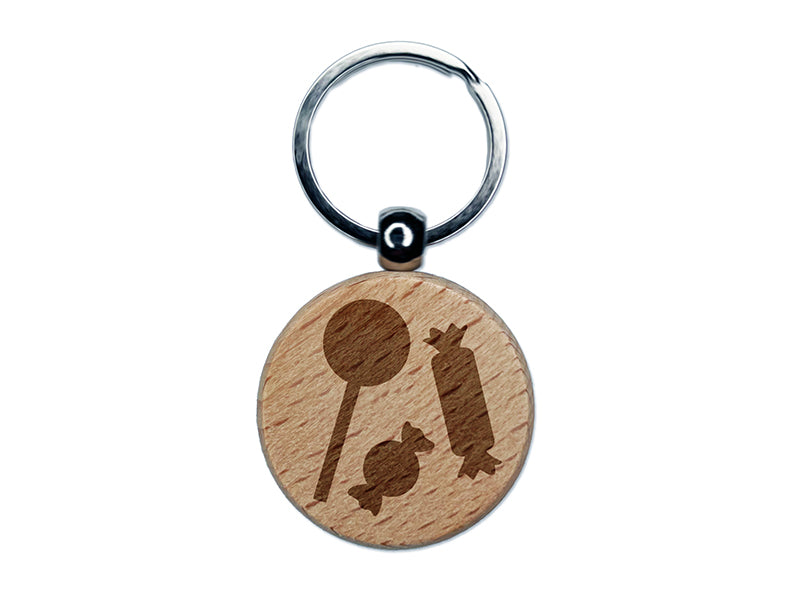 Candy Lollipop Engraved Wood Round Keychain Tag Charm