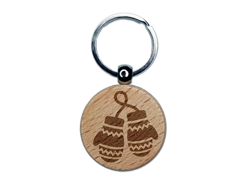 Cozy Winter Mittens Engraved Wood Round Keychain Tag Charm