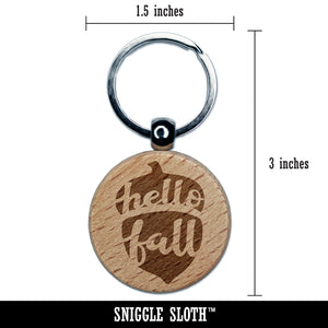 Hello Fall Acorn Engraved Wood Round Keychain Tag Charm