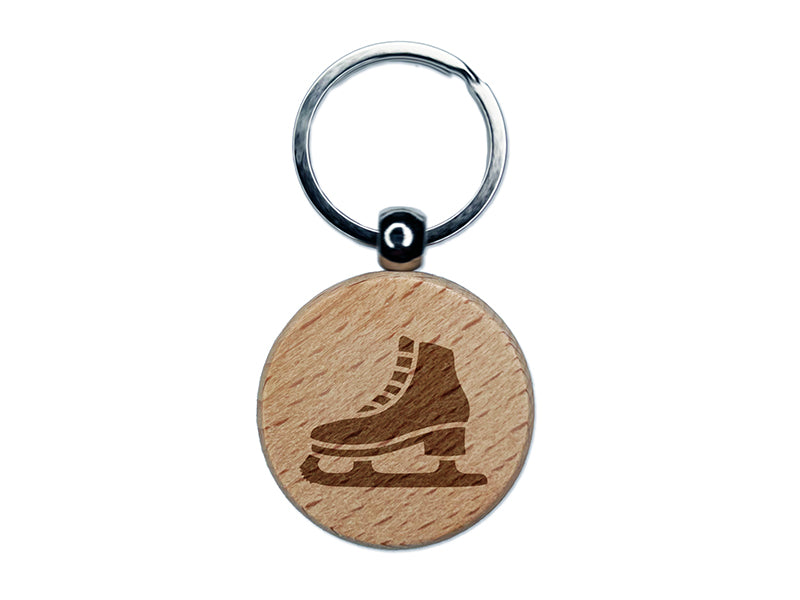 Ice Skate Skating Winter Sport Engraved Wood Round Keychain Tag Charm