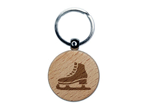 Ice Skate Skating Winter Sport Engraved Wood Round Keychain Tag Charm