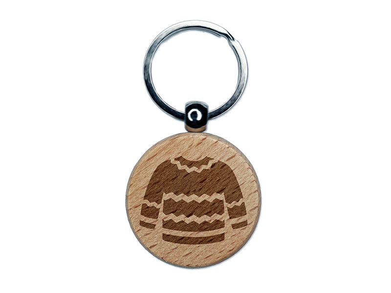 Winter Sweater Engraved Wood Round Keychain Tag Charm