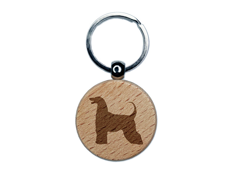 Afghan Hound Dog Solid Engraved Wood Round Keychain Tag Charm