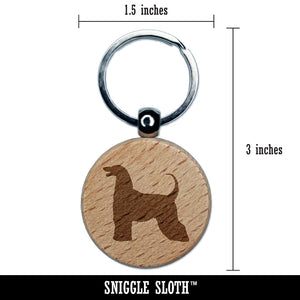 Afghan Hound Dog Solid Engraved Wood Round Keychain Tag Charm