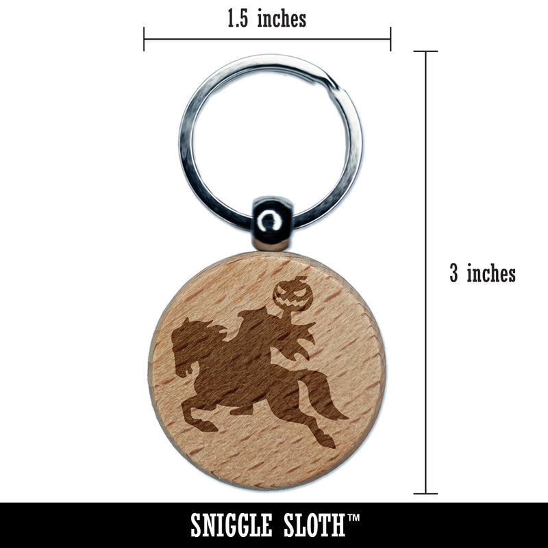 Headless Horseman Halloween Engraved Wood Round Keychain Tag Charm