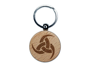 Horns of Odin Triple Viking Symbol Engraved Wood Round Keychain Tag Charm