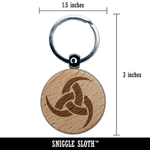 Horns of Odin Triple Viking Symbol Engraved Wood Round Keychain Tag Charm