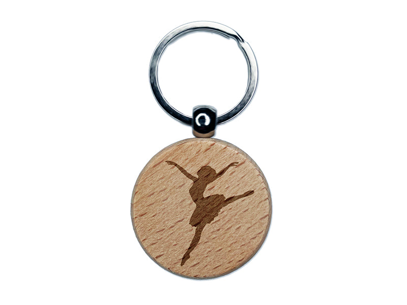 Lady Girl Ballerina Dancing Jumping Ballet Dance Engraved Wood Round Keychain Tag Charm