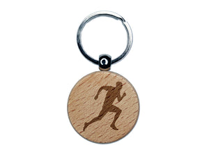 Man Running Marathon Cardio Exercise Engraved Wood Round Keychain Tag Charm