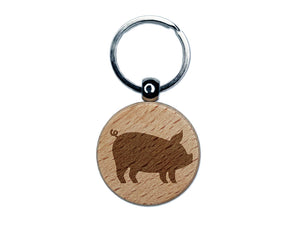 Pig Sideview Farm Animal Engraved Wood Round Keychain Tag Charm