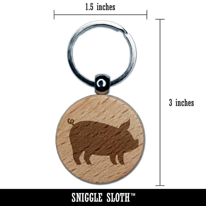 Pig Sideview Farm Animal Engraved Wood Round Keychain Tag Charm