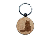 Sitting Maine Coon Cat Engraved Wood Round Keychain Tag Charm