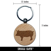 Solid Pig Farm Animal Engraved Wood Round Keychain Tag Charm