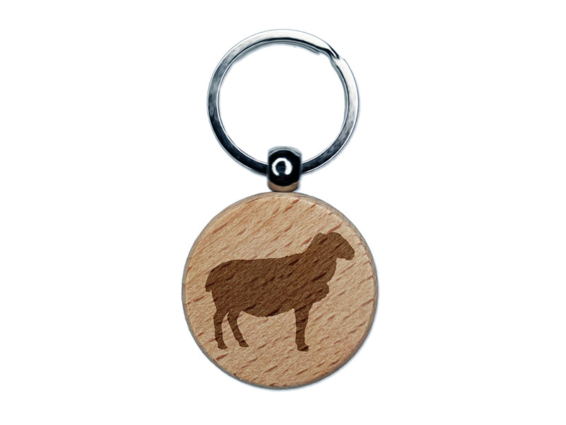 Solid Sheep Farm Animal Engraved Wood Round Keychain Tag Charm