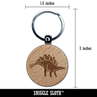 Stegosaurus Dinosaur Engraved Wood Round Keychain Tag Charm