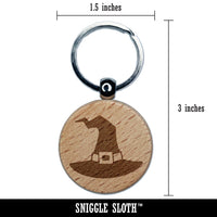 Stylized Witch Hat Halloween Engraved Wood Round Keychain Tag Charm