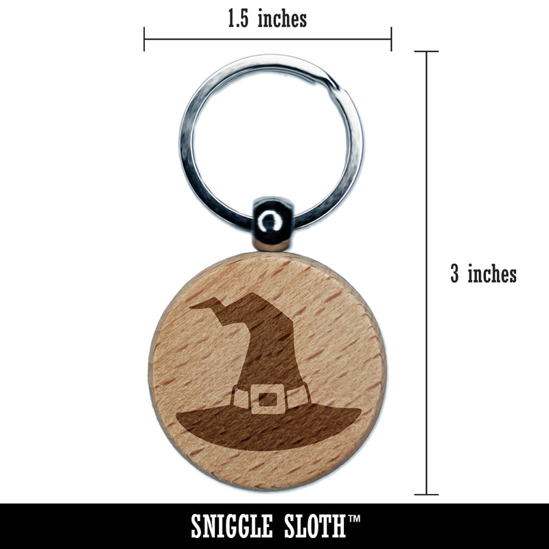 Stylized Witch Hat Halloween Engraved Wood Round Keychain Tag Charm