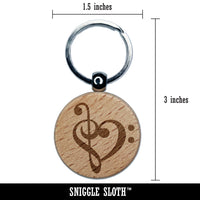 Treble Bass Clef Heart Music Love Engraved Wood Round Keychain Tag Charm