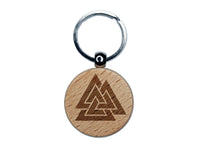 Valknut Symbol Viking Engraved Wood Round Keychain Tag Charm