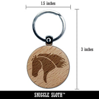 Wild Horse Head Mane Blowing Engraved Wood Round Keychain Tag Charm