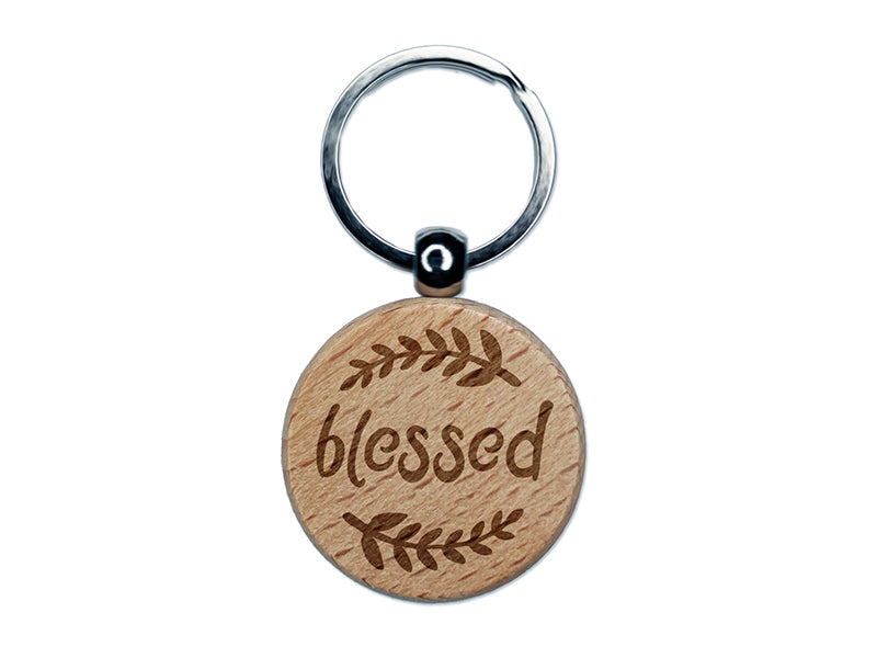 Blessed Wheat Strands Engraved Wood Round Keychain Tag Charm