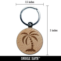 Palm Tree on Tropical Island Engraved Wood Round Keychain Tag Charm