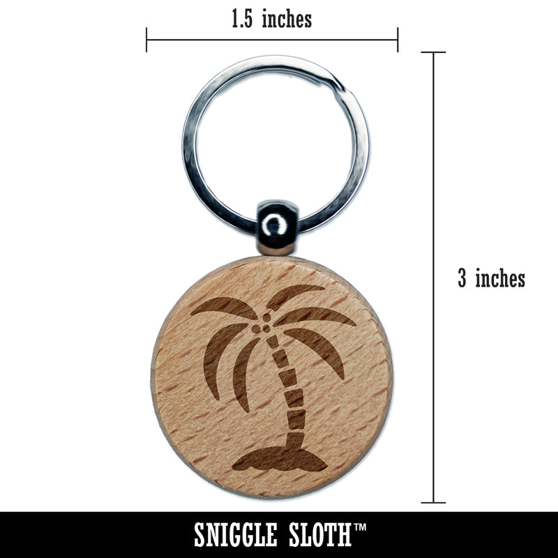 Palm Tree on Tropical Island Engraved Wood Round Keychain Tag Charm