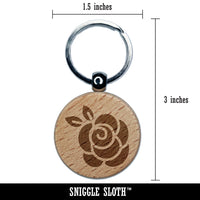 Rounded Rose Flower Engraved Wood Round Keychain Tag Charm