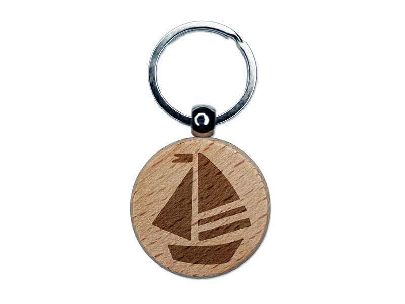 Summer Sailboat Sailing Engraved Wood Round Keychain Tag Charm