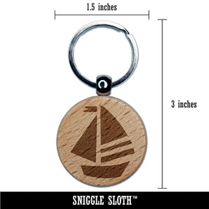 Summer Sailboat Sailing Engraved Wood Round Keychain Tag Charm