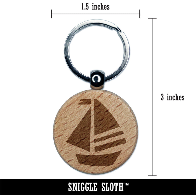 Summer Sailboat Sailing Engraved Wood Round Keychain Tag Charm