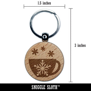 Tea Coffee Cup Snowflake Details Winter Engraved Wood Round Keychain Tag Charm