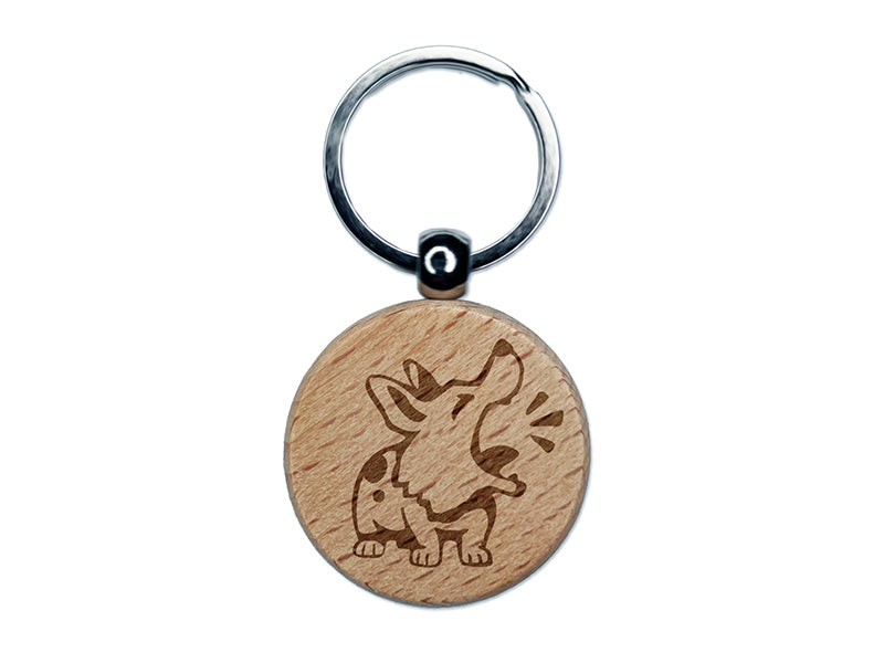 Barking Spotted Dog Corgi Engraved Wood Round Keychain Tag Charm