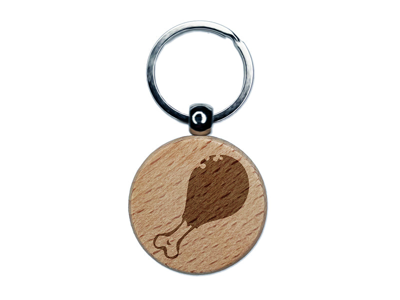 Chicken Drumstick Meat Food Engraved Wood Round Keychain Tag Charm