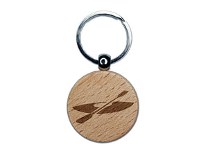 Kayak with Paddle Engraved Wood Round Keychain Tag Charm