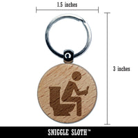 Person Sitting on Toilet with Phone Restroom Pooping Engraved Wood Round Keychain Tag Charm