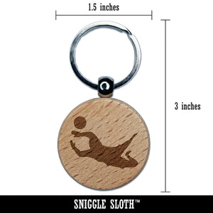 Soccer Goalie Diving For Ball Association Football Engraved Wood Round Keychain Tag Charm