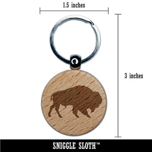 American Buffalo Bison Solid Engraved Wood Round Keychain Tag Charm