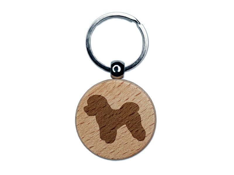Bichon Frise Dog Solid Engraved Wood Round Keychain Tag Charm